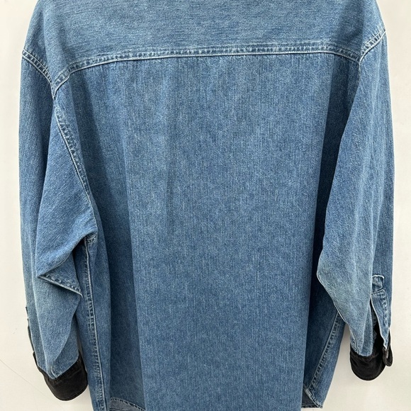 NY JEANS VINTAGE blue denim velvet detail womans oversized boho button top MED - Picture 9 of 10